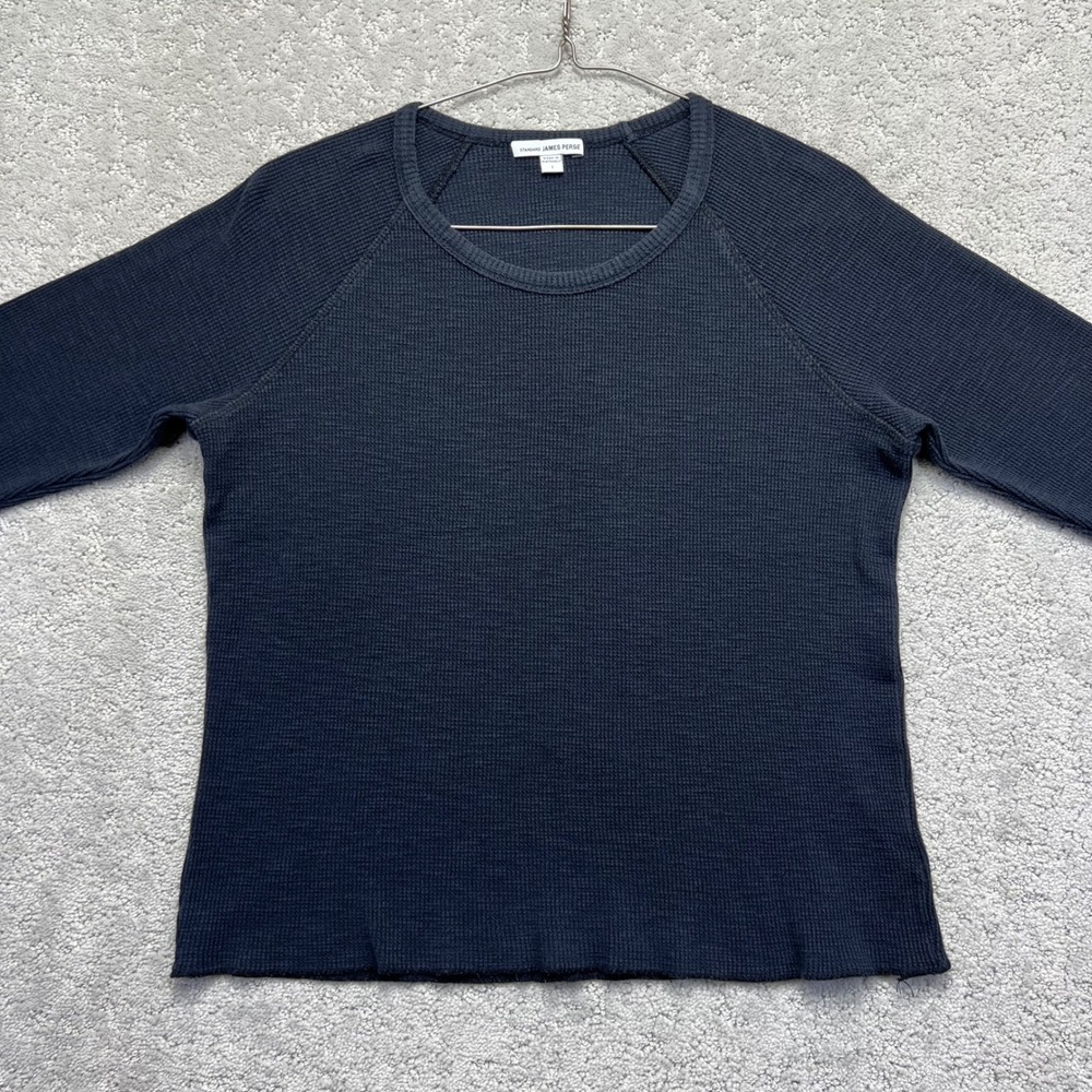 James Perse Thermal Shirt Womens Size 1 Black Cotton Longsleeve Waffle Knit - Picture 2 of 11